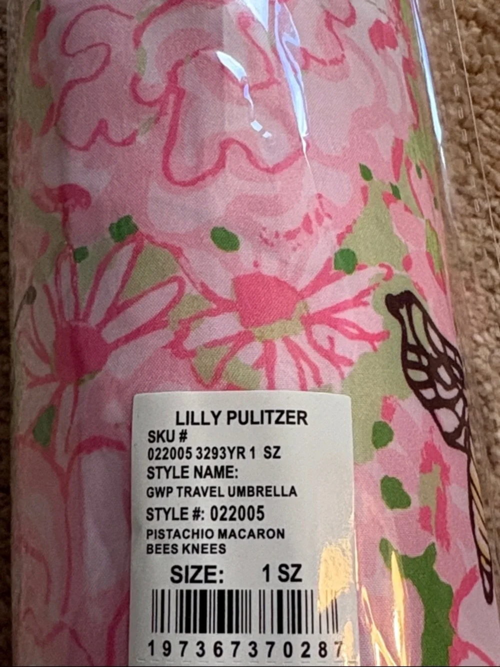 Lilly Pulitzer Pink Floral Women Umbrella with Faux Bamboo Handle - Picture 12 of 12